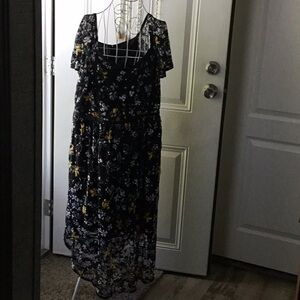 Lane Bryant Black and Green Sundress with Flutter Sleeves